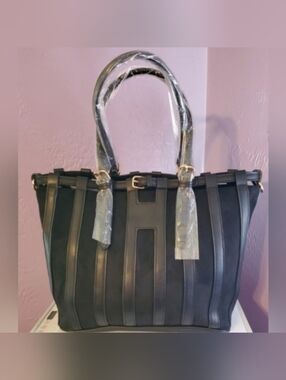 Stylish Black Shoulder Bag - Faux Suede Tote